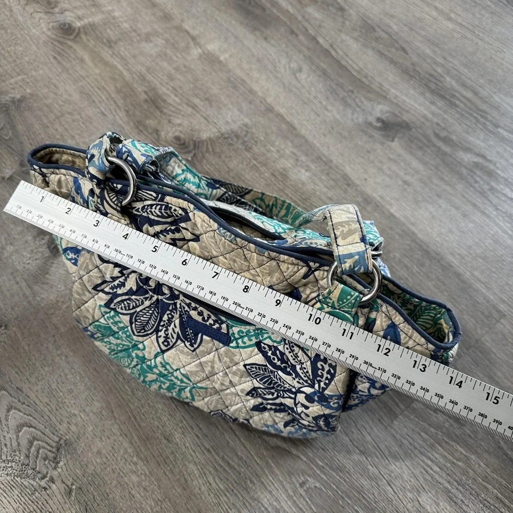 Vera Bradley Shoulder Bag Womens Medium Blue Green Floral Quilted Cotton Zip Top